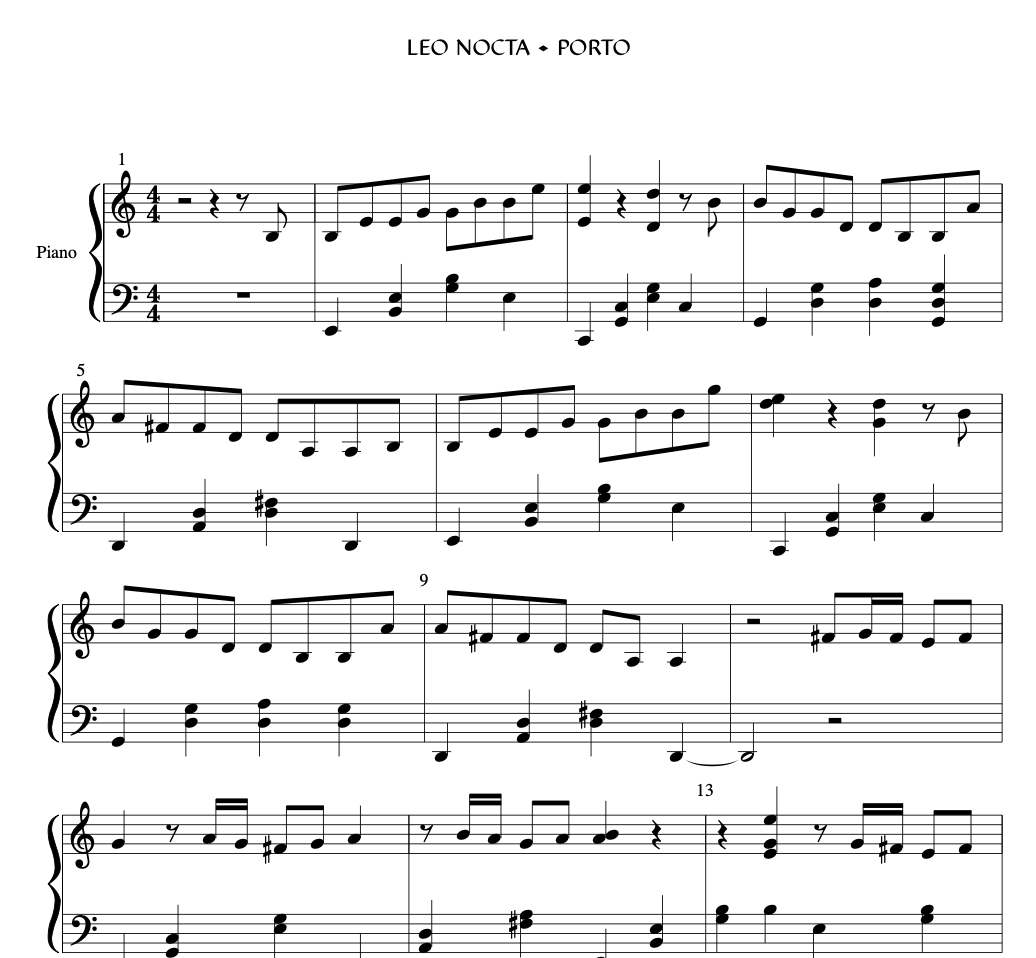 Porto - Piano Sheet
