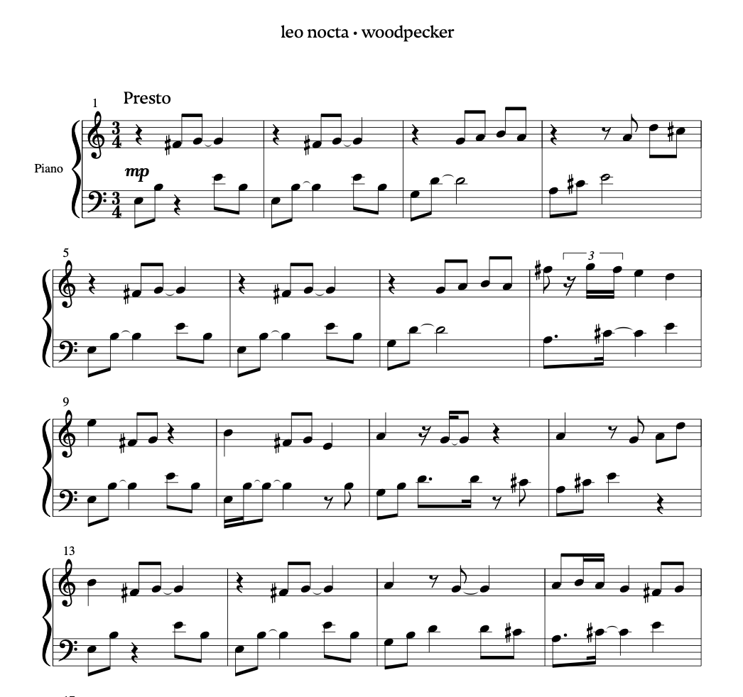 Woodpecker - Piano Sheet